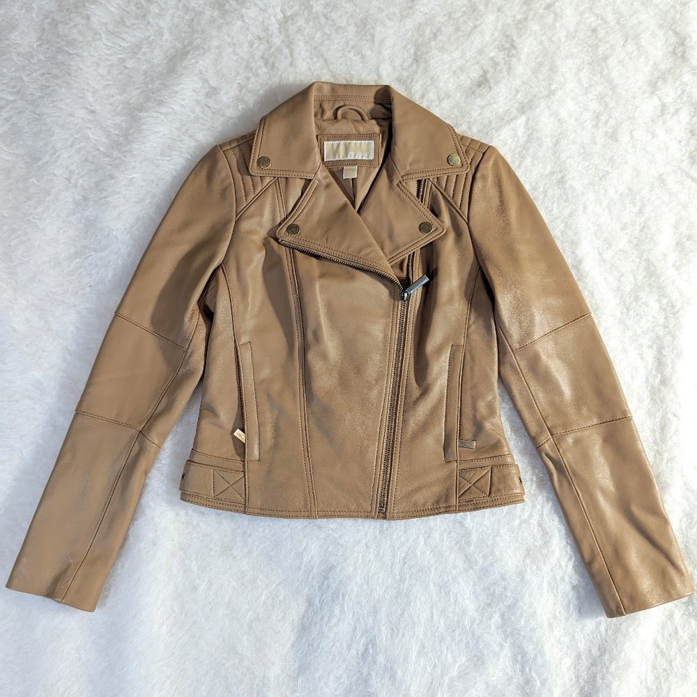 Michael Kors Tan Moto Leather Jacket XS